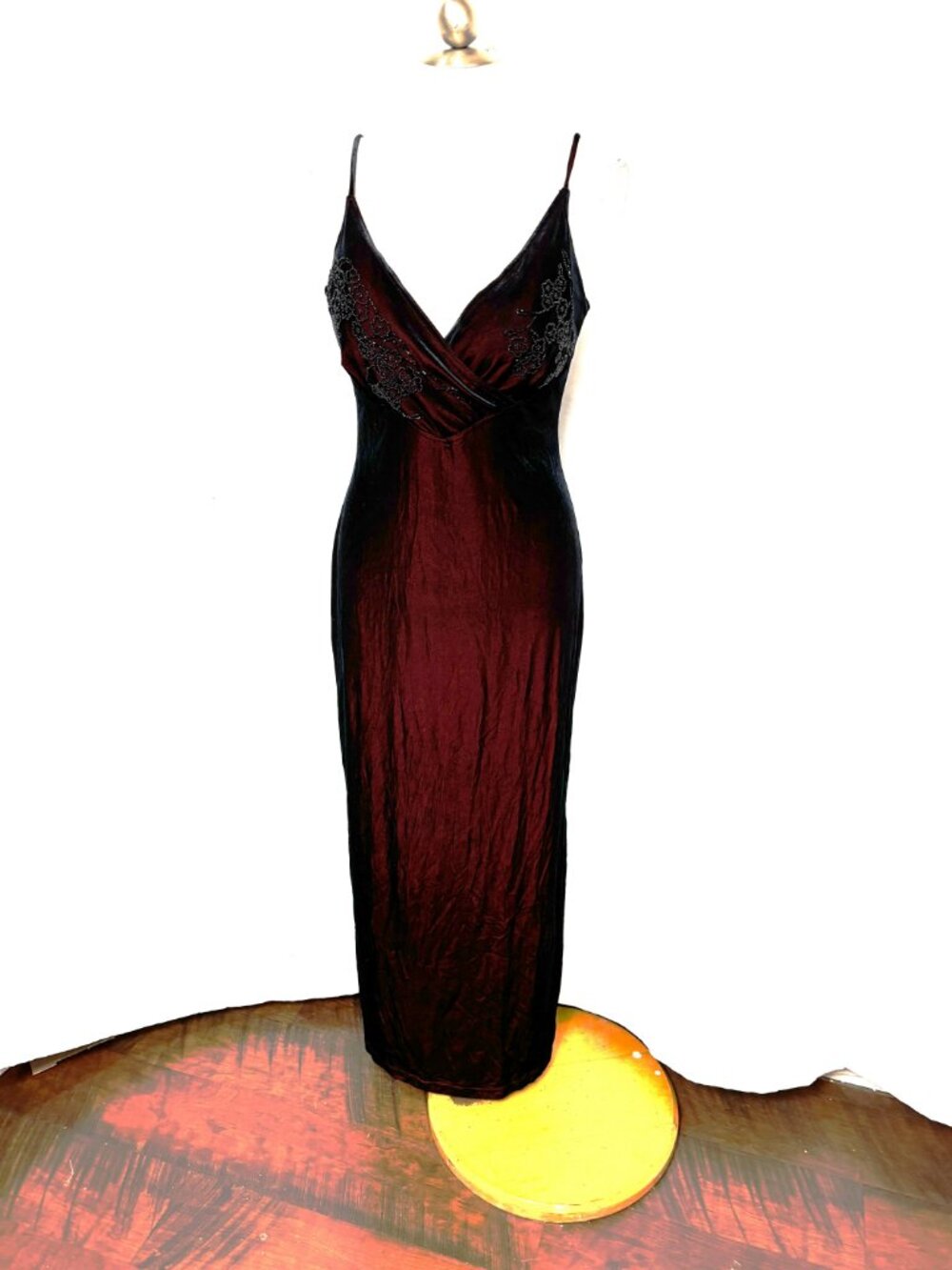 * Vtg Scene Y2K Burgundy Panne Velvet Body Skimming Maxi dress Sz 13 - Picture 5 of 16